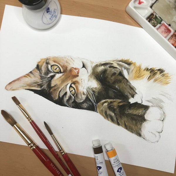 Custom cat portraits in watercolour. Gift for cat owner. Gifts for cat lovers