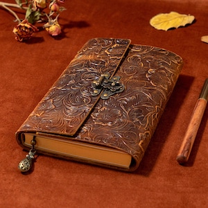 Journal vintage en cuir gaufré avec fermoir à cadenas - Carnet de notes en cuir pleine fleur de qualité supérieure