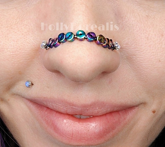 Hematite Oil Slick Nose Chain Etsy