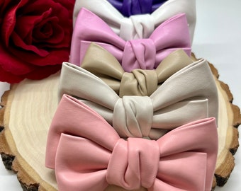 Solid Colors Faux Leather Hair Bows