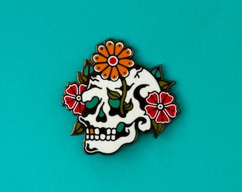 Skull Flowers Enamel Pin