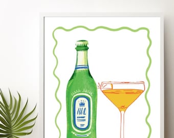 Impresión de arte mural de cócteles para él y para ella: ilustración de bebida original, decoración divertida de bar para parejas, descarga digital