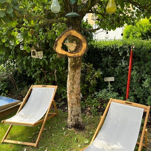 Large wind chime made of walnut wood, hollow large tree disc with hand-made ceramic bird image 5