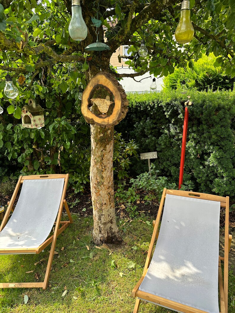 Large wind chime made of walnut wood, hollow large tree disc with hand-made ceramic bird image 8