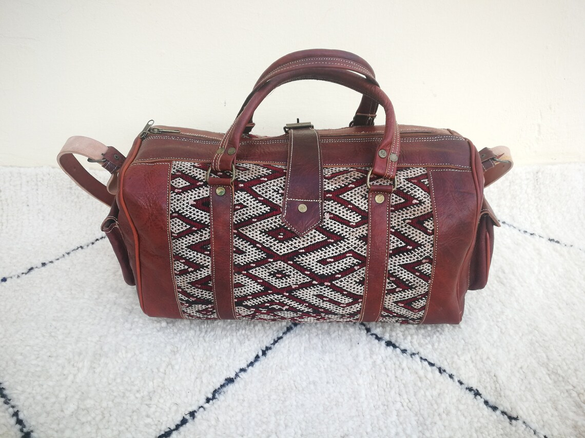 Handmade Moroccan leather weekend travel bag Moroccan vintage | Etsy