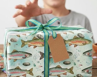 Fishing Wrapping paper for Dad Trout fish Gift Wrap for Birthday rainbow trout gift wrapping for fathers day fishing premium paper for boy