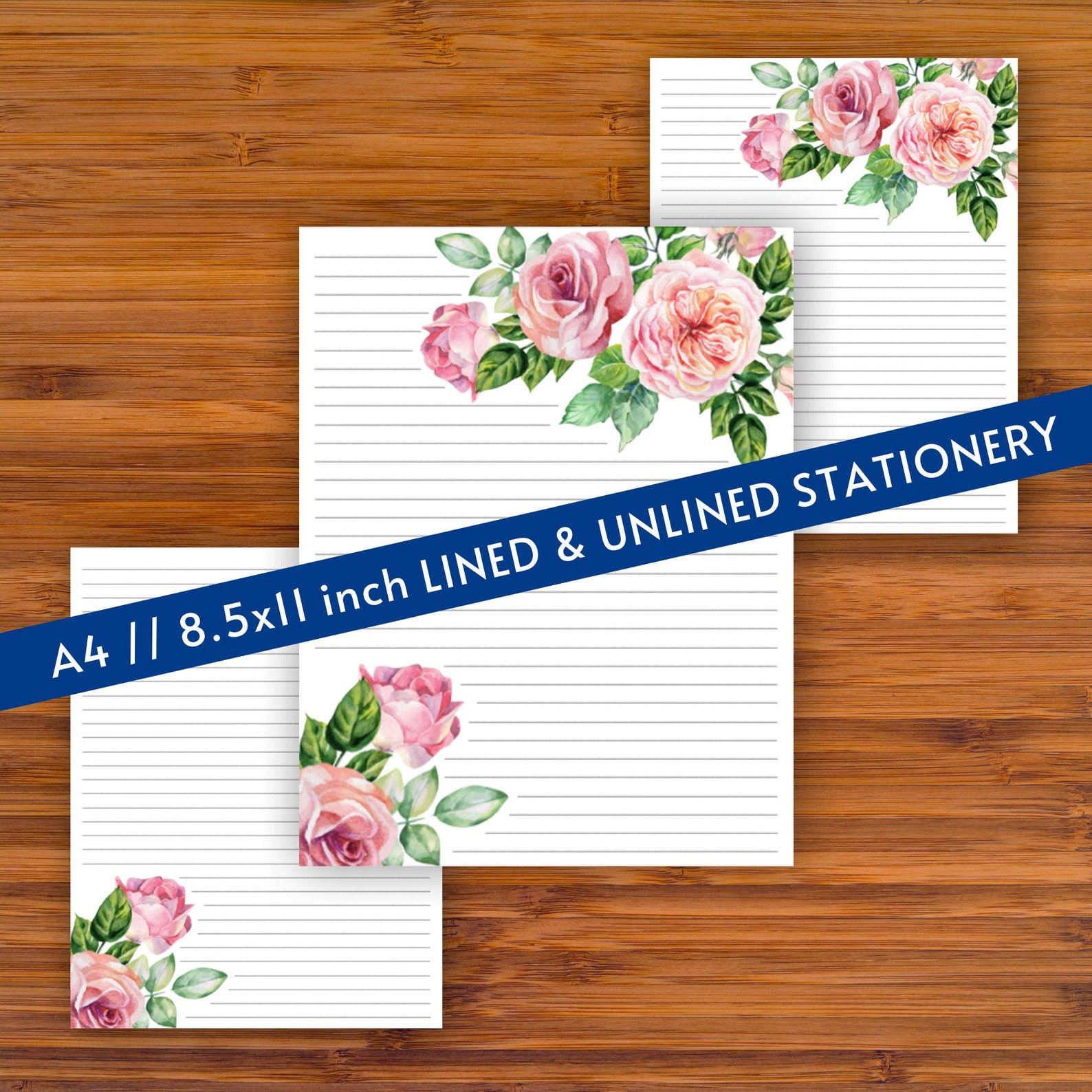 Printable Stationery: Pink Roses A4 8.5x11 Instant | Etsy