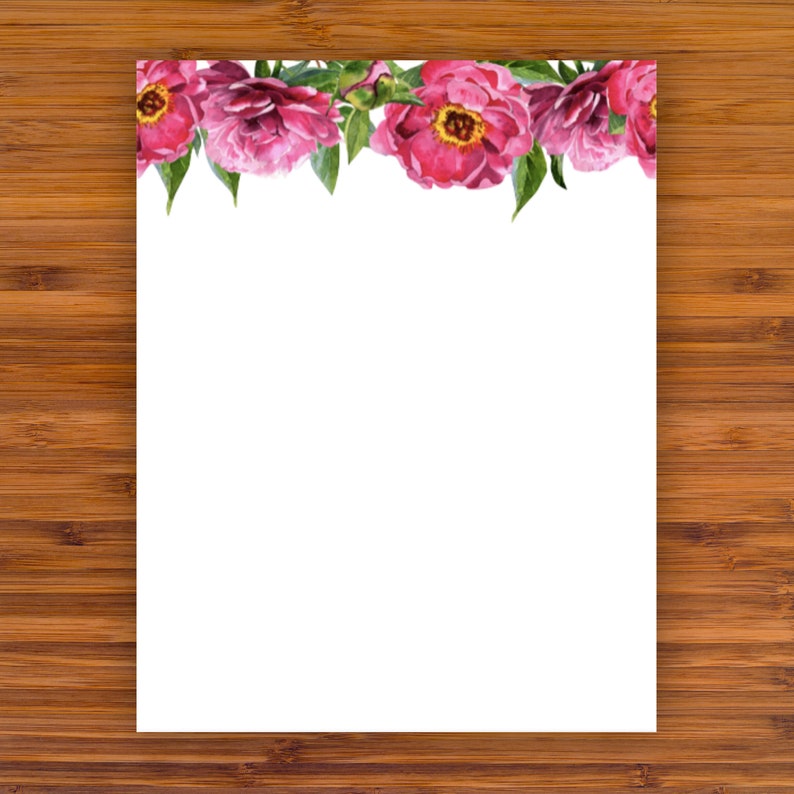 printable-unlined-stationery-deep-pink-floral-a4-8-5x11-etsy