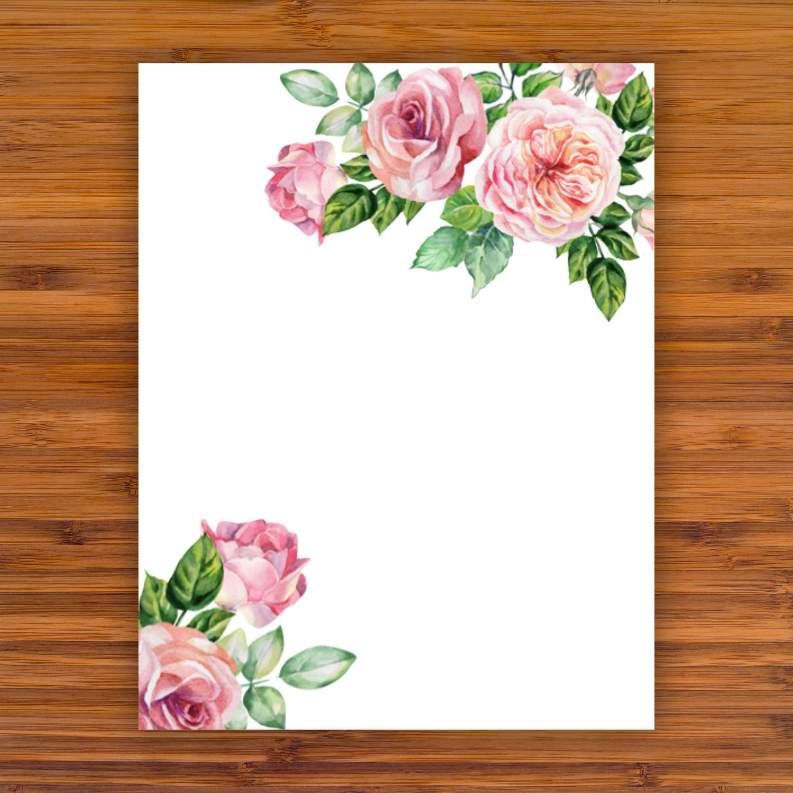 Printable Stationery Pink Roses A4 8.5x11 Instant Etsy