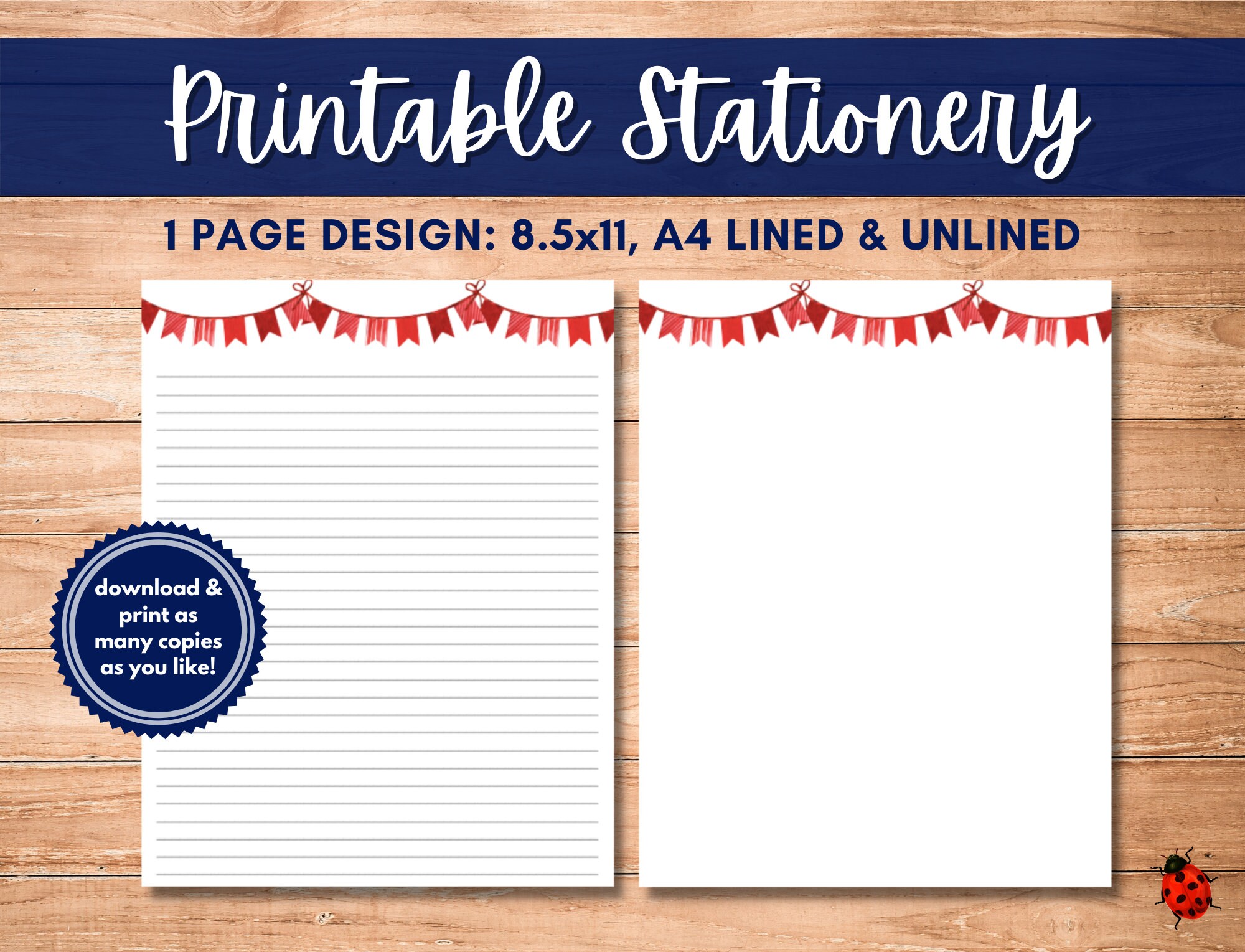 Printable Stationery: Red Holiday Banner A4 8.5x11 | Etsy