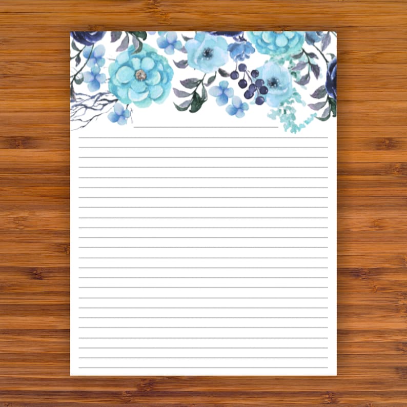 Printable Lined Writing Paper: Shades of Blue Floral A4 | Etsy