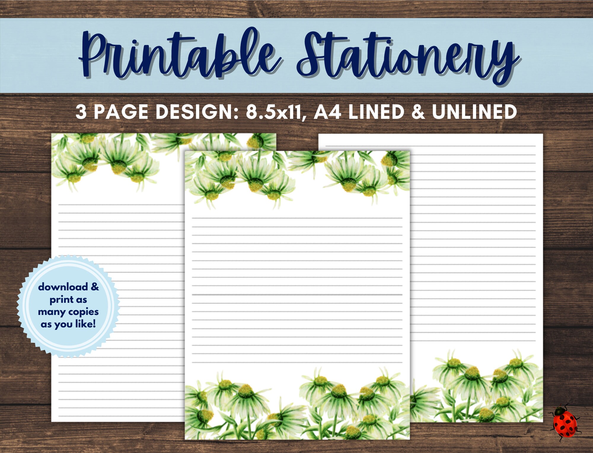 Printable Stationery: Spring Daisies A4 8.5x11 Instant | Etsy