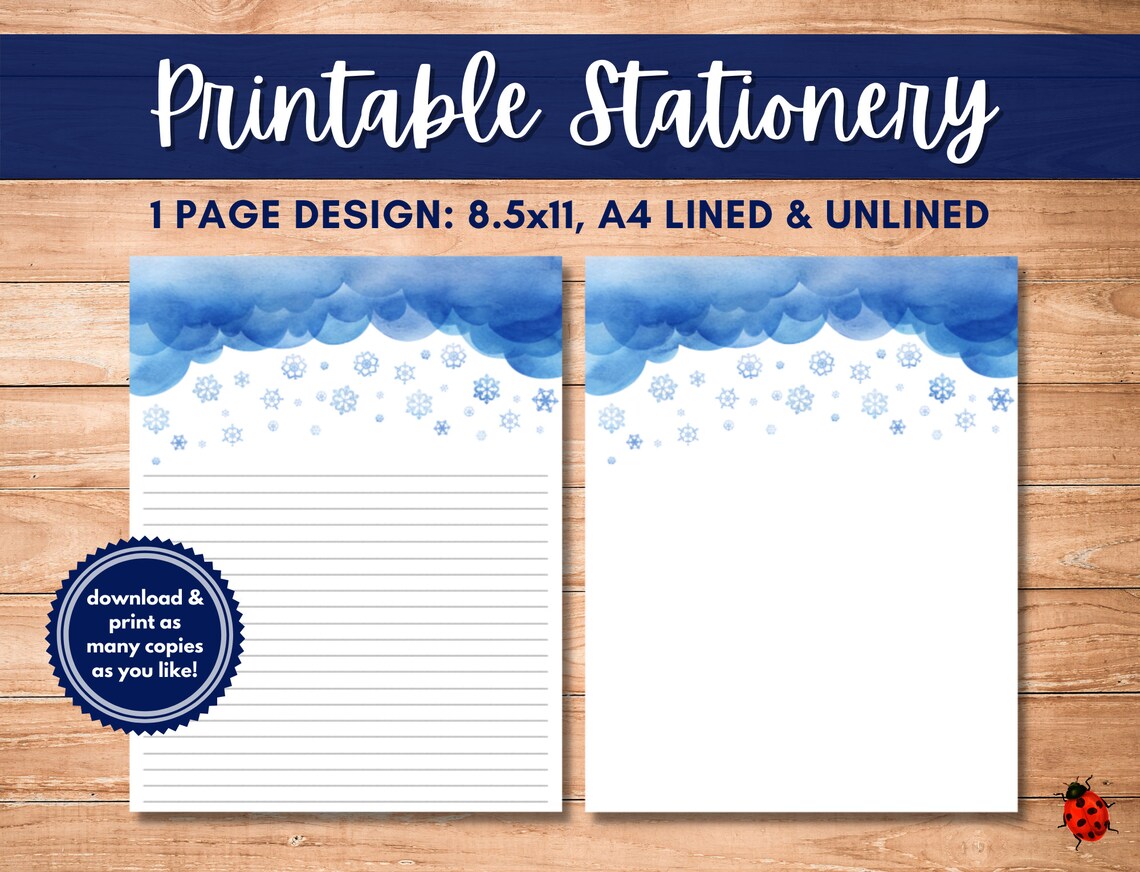 Printable Stationery: Snow Clouds A4 8.5x11 Instant | Etsy