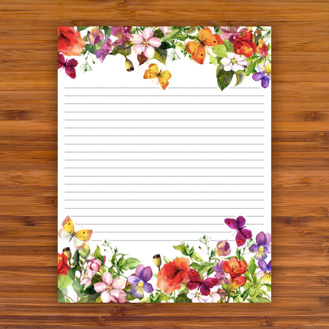 Printable Stationery: Butterfly Floral A4 8.5x11 Instant | Etsy