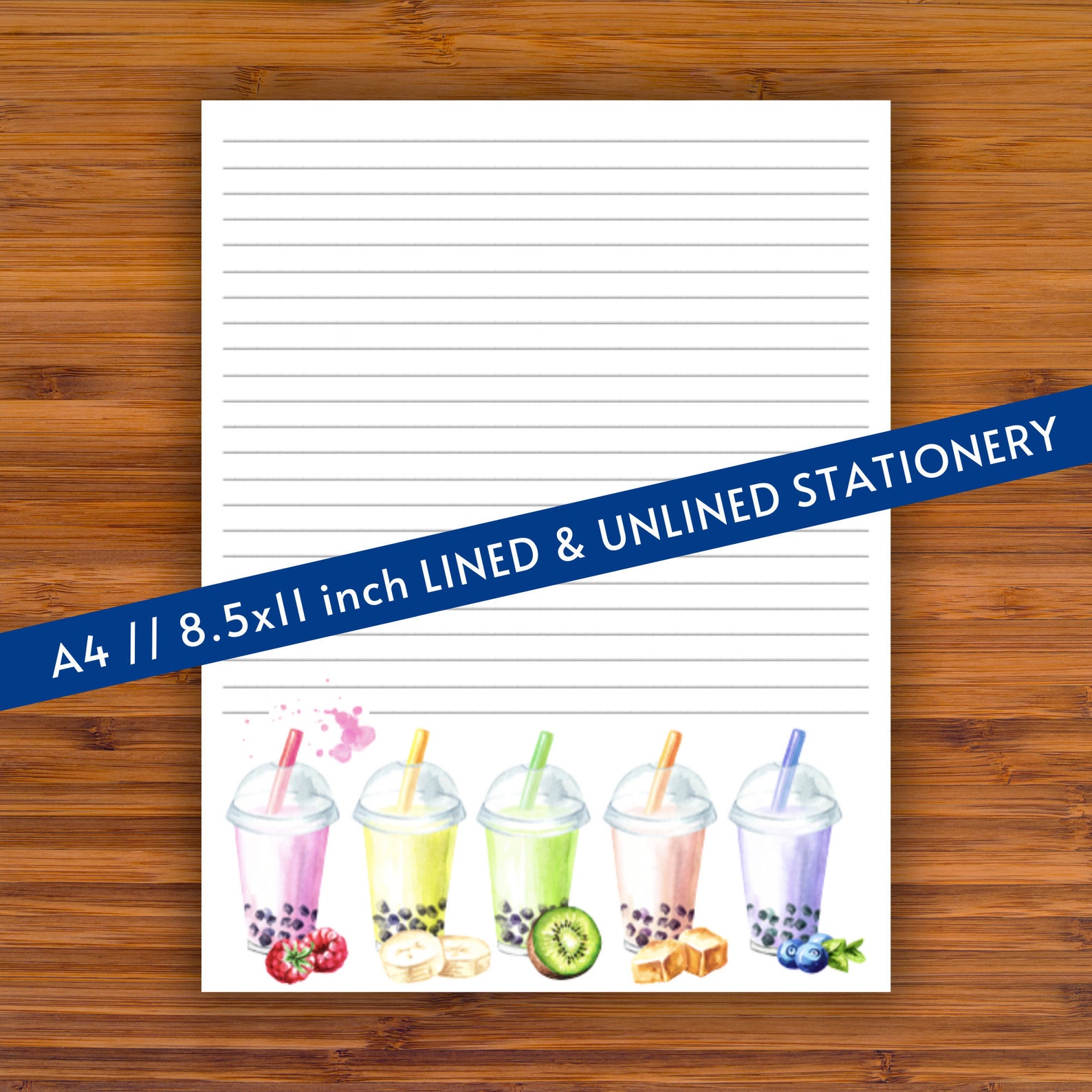 Printable Stationery: Bubble Tea A4 8.5x11 Instant | Etsy