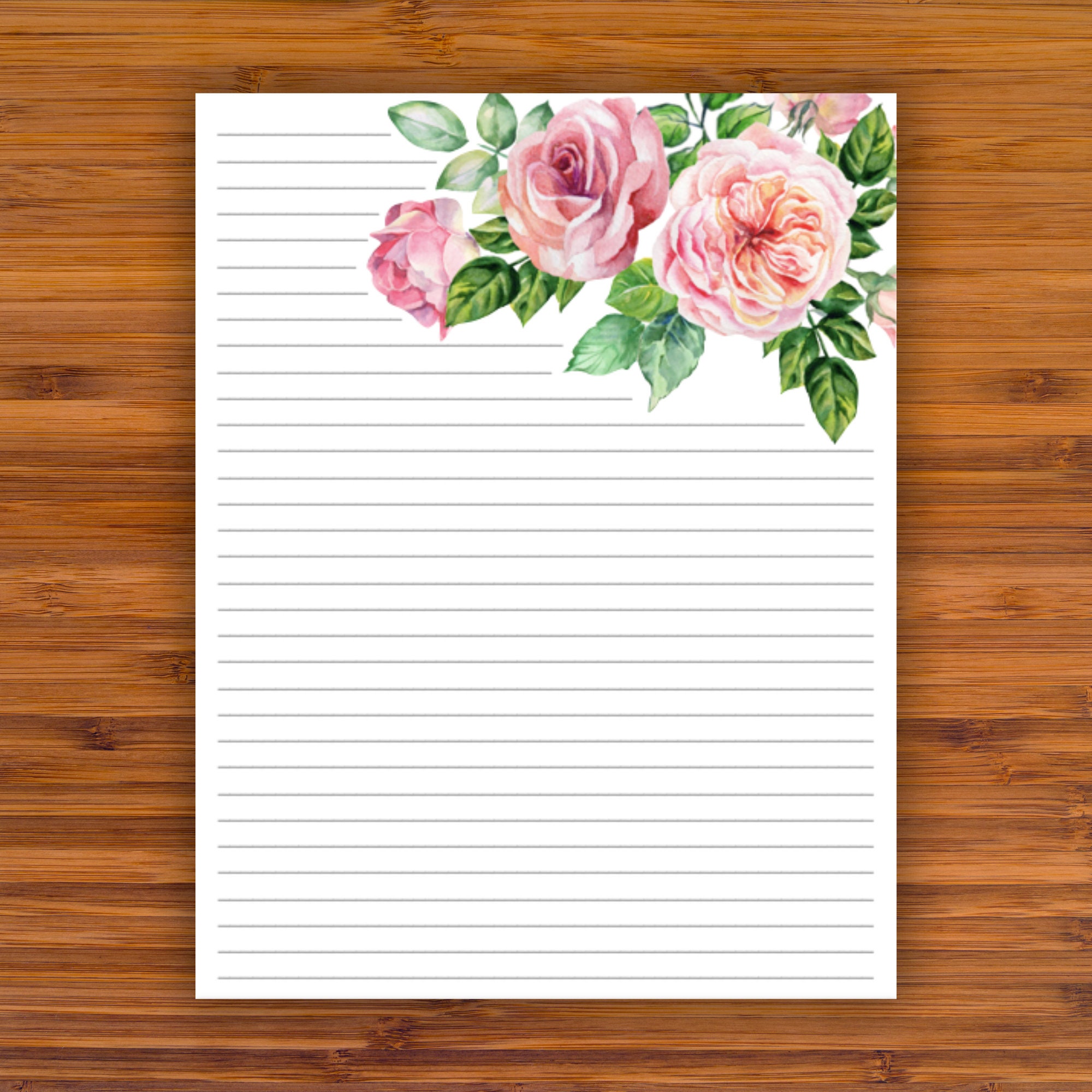 Printable Stationery: Pink Roses A4 8.5x11 Instant | Etsy