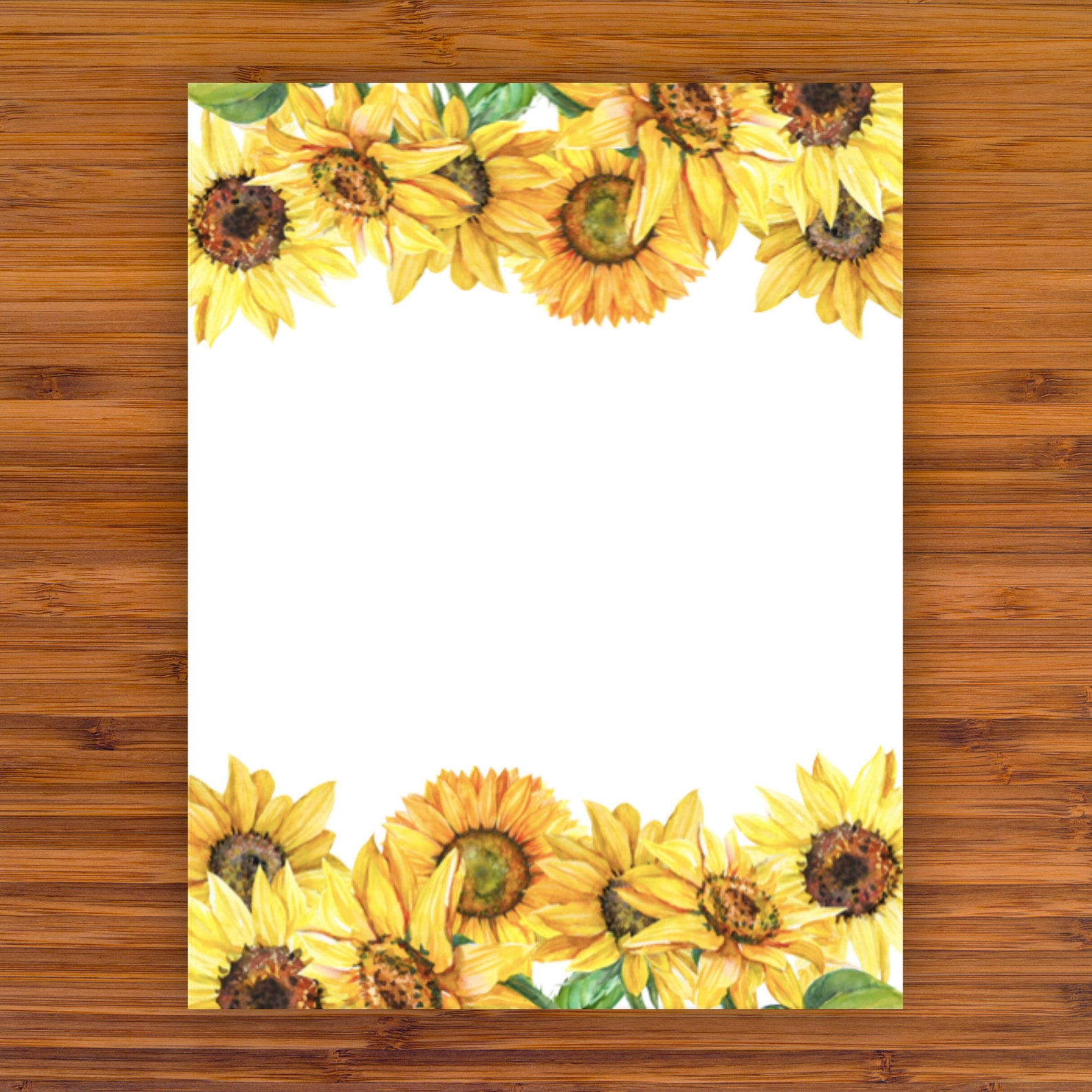 Printable Unlined Stationery Watercolor Sunflowers A4 Etsy