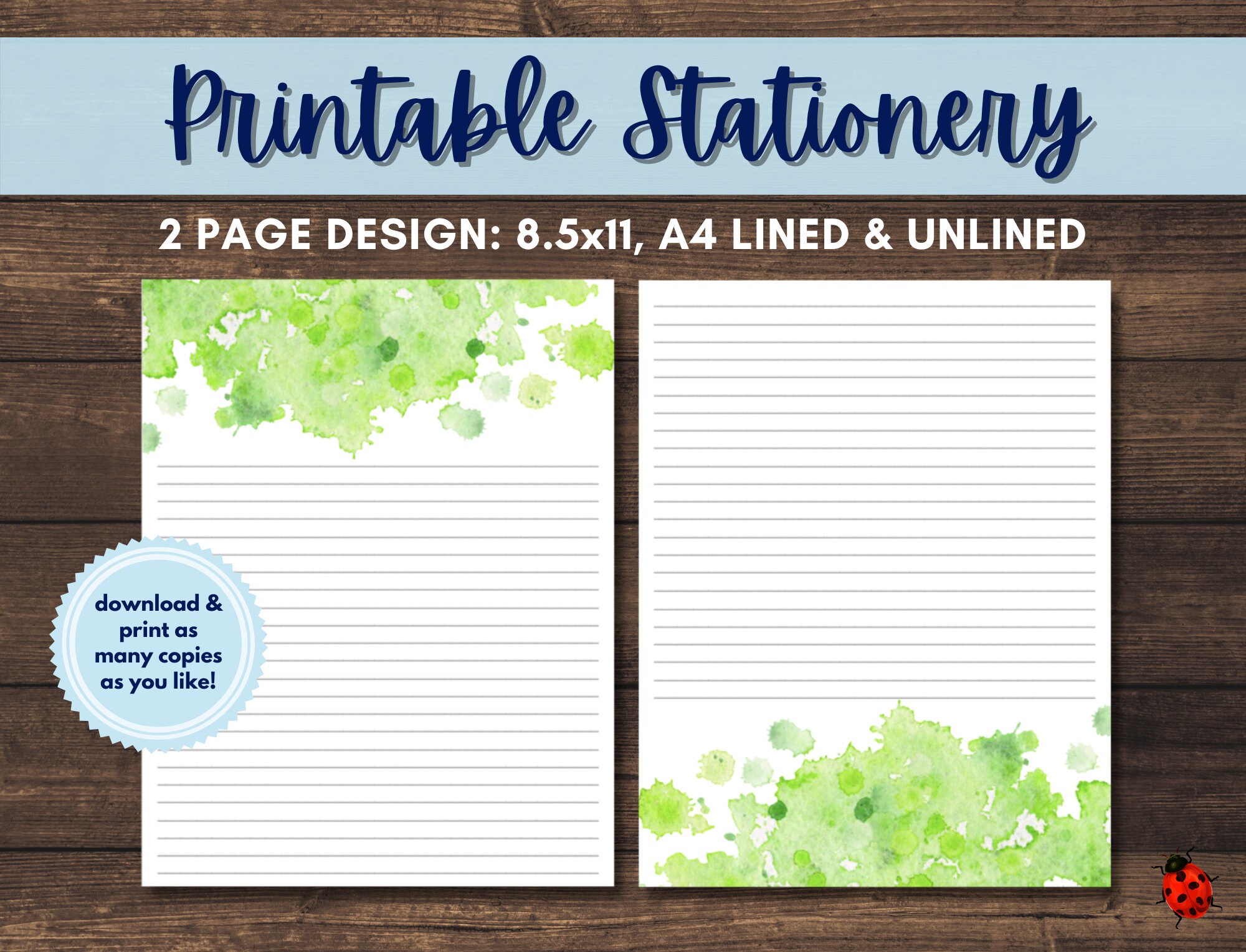 Printable Stationery: Lime Green Splatter Watercolor A4 | Etsy