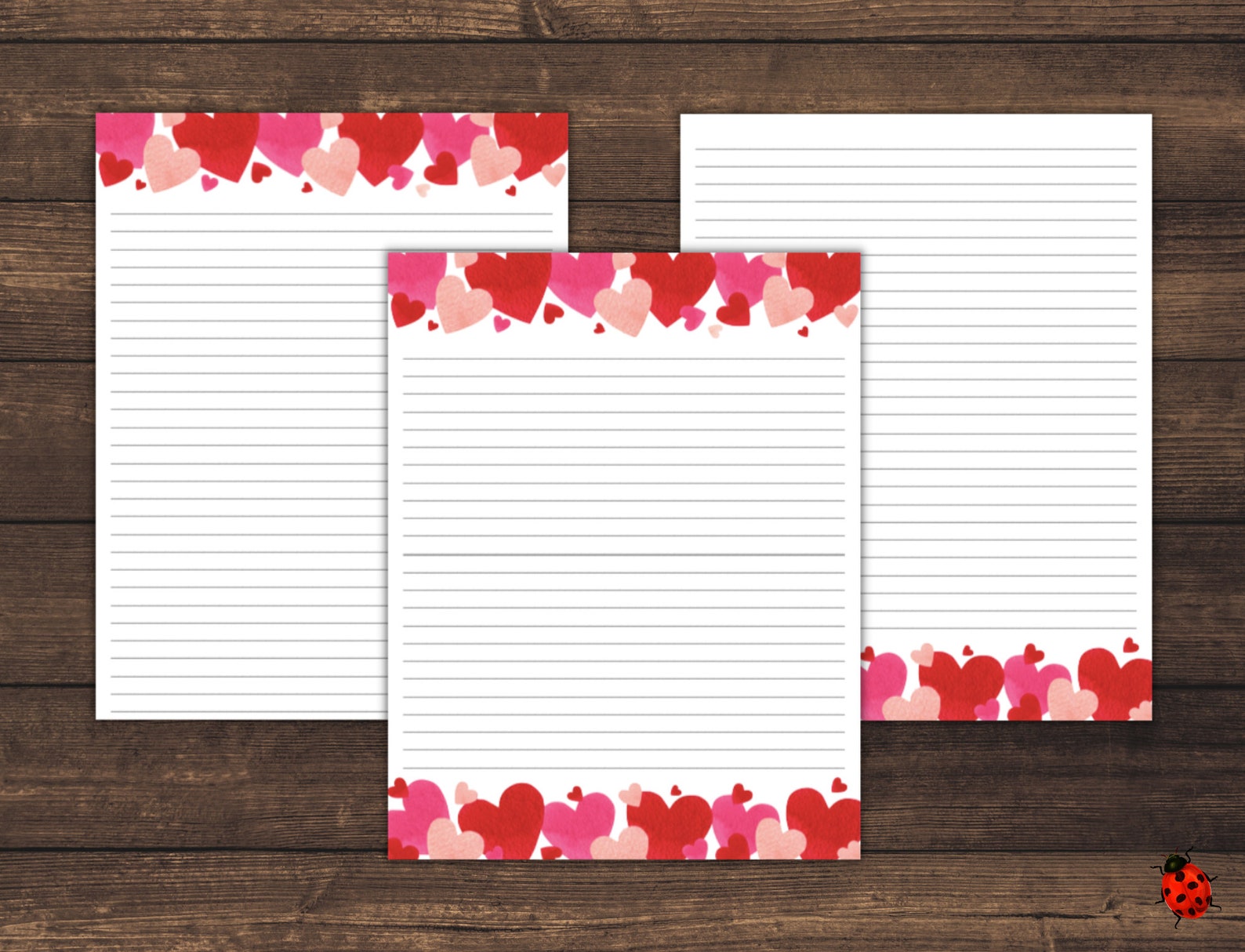 Printable Lined Writing Paper Bundle Valentine Hearts A4 Etsy