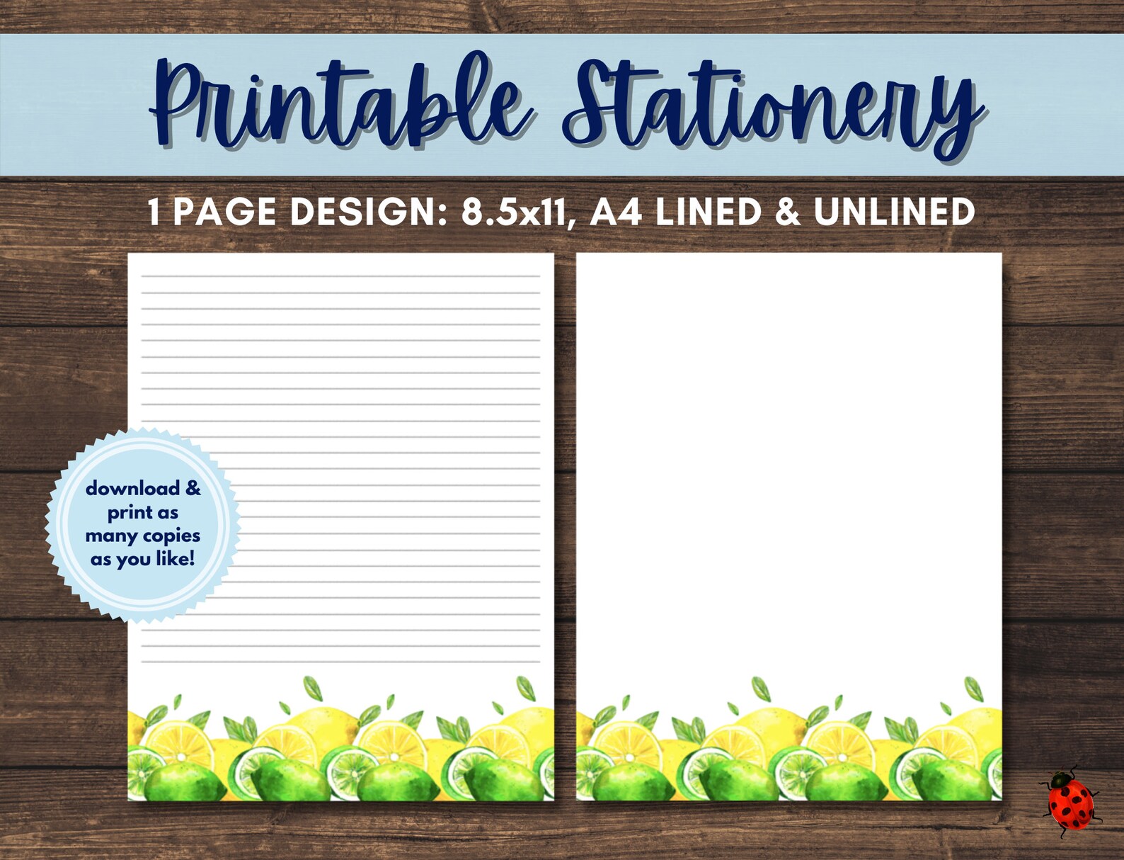 Printable Stationery: Lemons &amp; Limes A4 8.5x11 Instant | Etsy