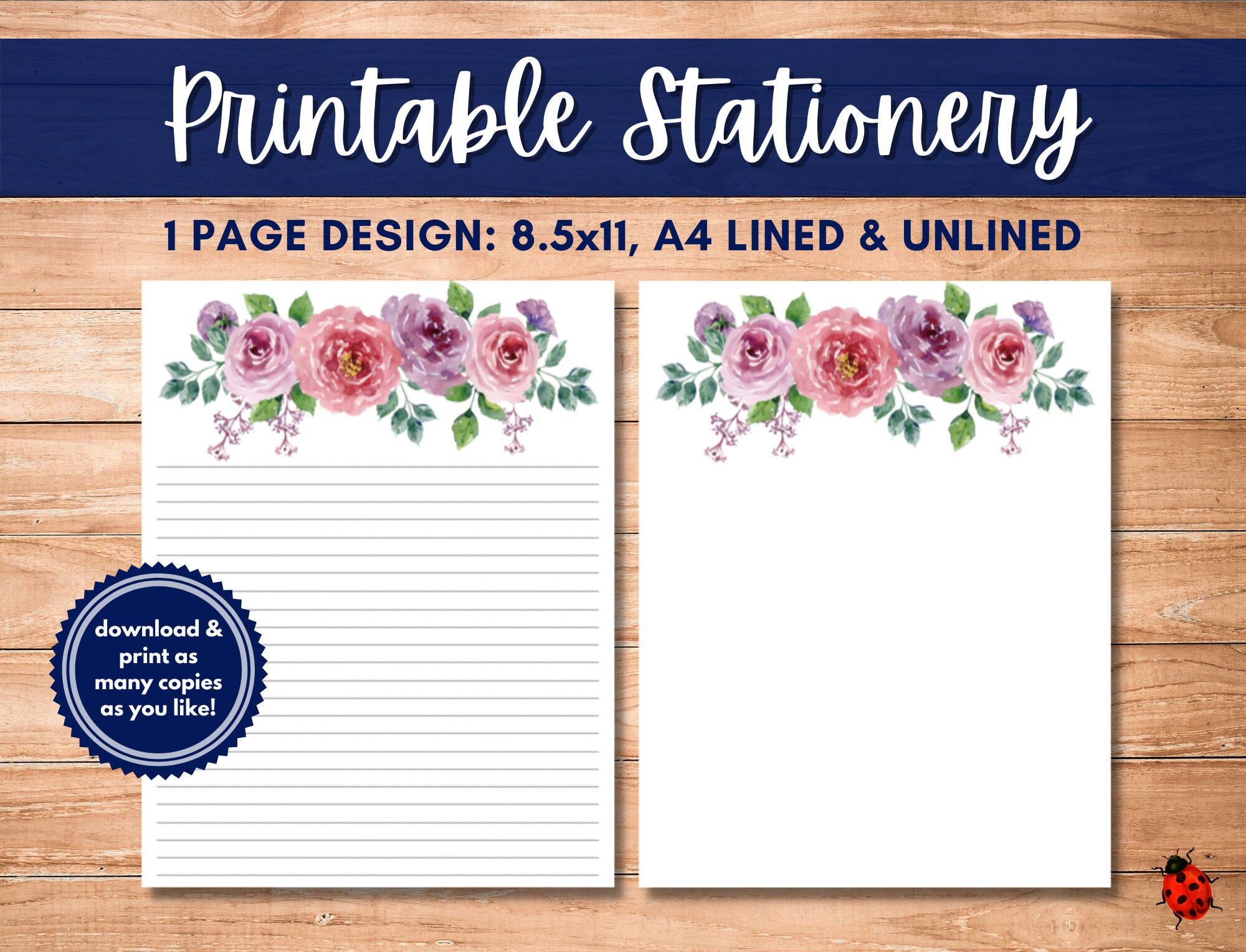 Printable Stationery: Lovely Watercolor Flowers A4 8.5x11 | Etsy