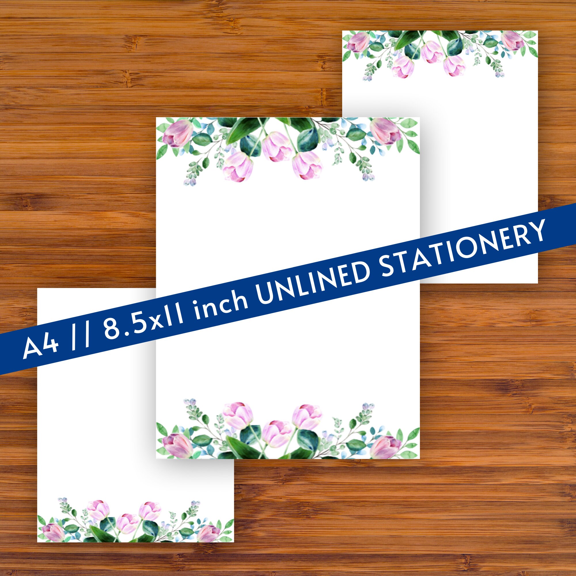 Printable Unlined Stationery: Pink Tulips A4 8.5x11 | Etsy