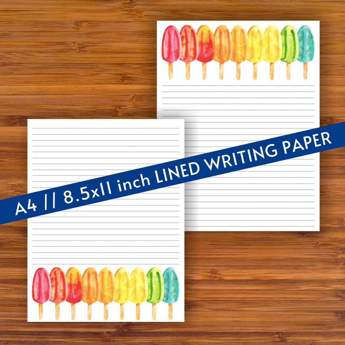 printable lined writing paper rainbow popsicles a4 85x11 etsy