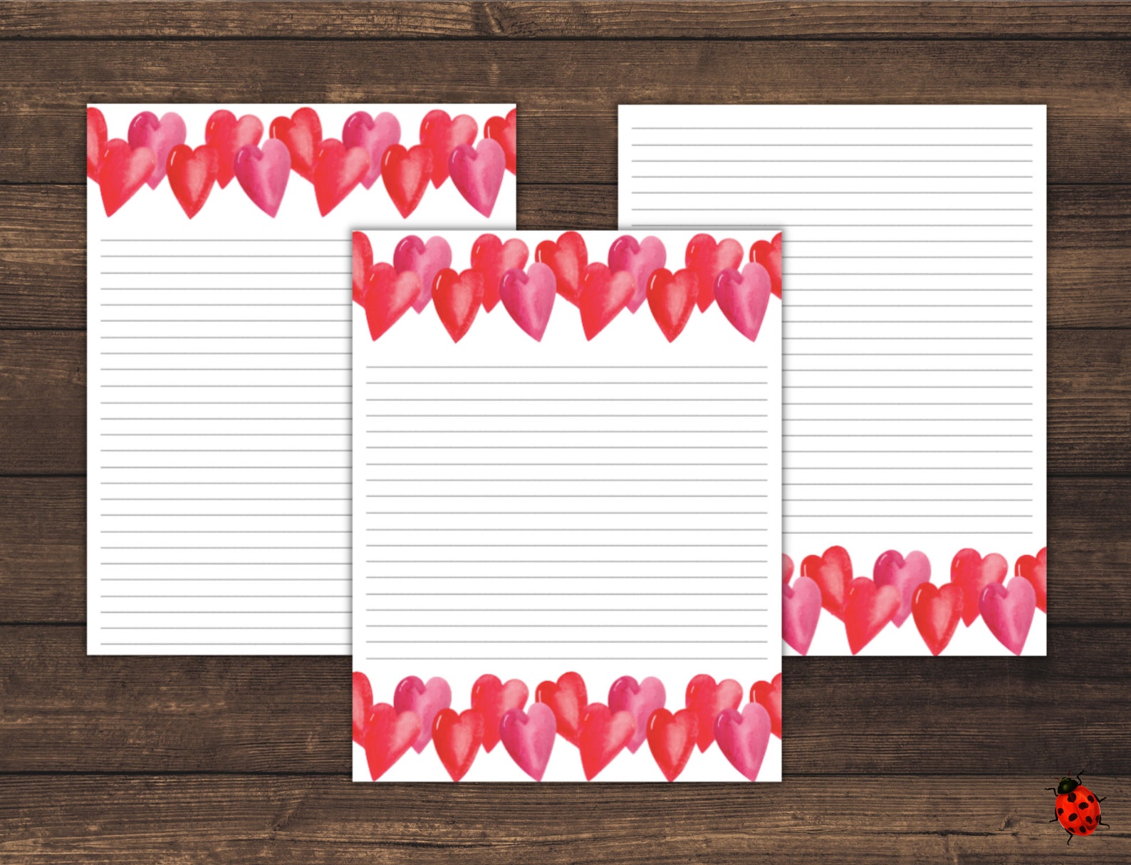 Printable Lined Writing Paper Bundle Valentine Hearts A4 Etsy