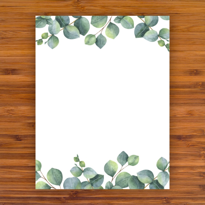 printable unlined stationery watercolor eucalyptus a4 etsy