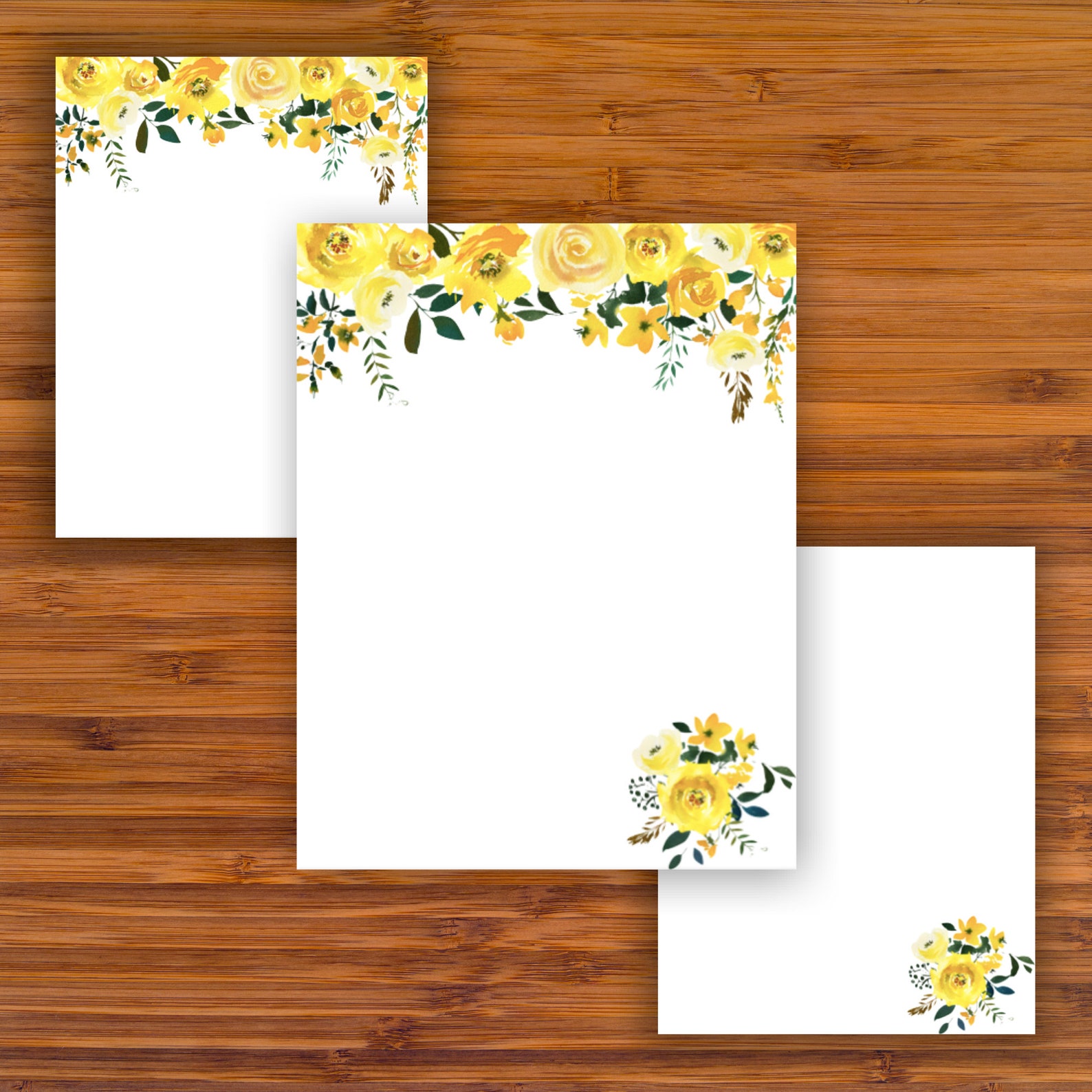 Printable Unlined Stationery Bundle: Sunshine Yellow Flowers | Etsy