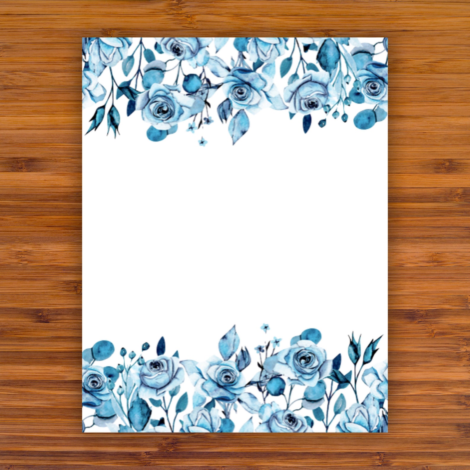 Printable Stationery: Blue Rose Floral A4 8.5x11 Instant | Etsy