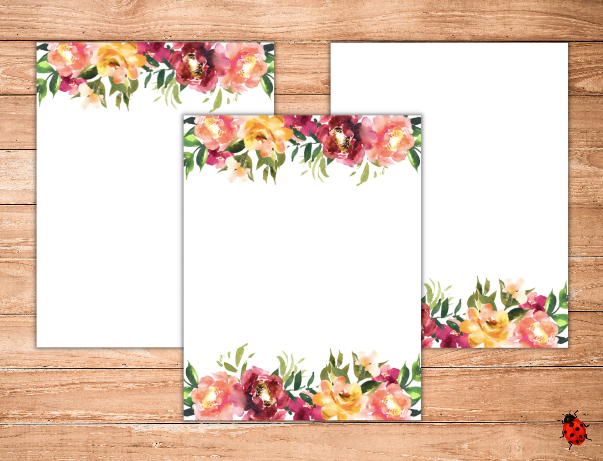 Printable Stationery Watercolor Flowers A4 Etsy