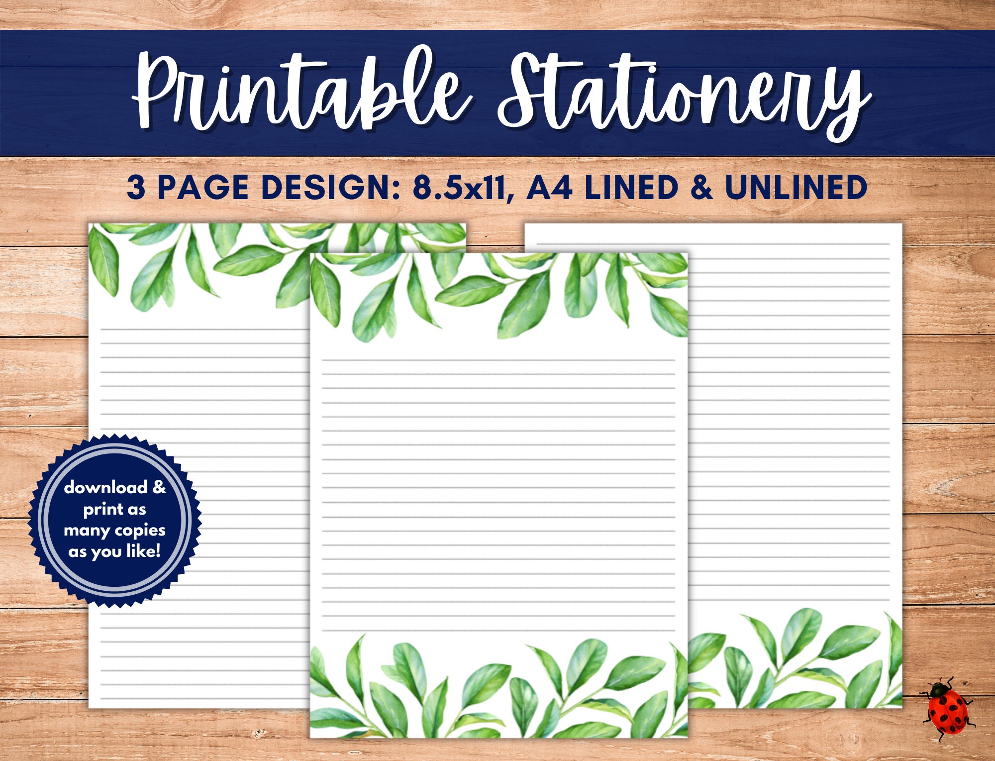 printable-stationery-green-summer-branches-a4-8-5x11-etsy