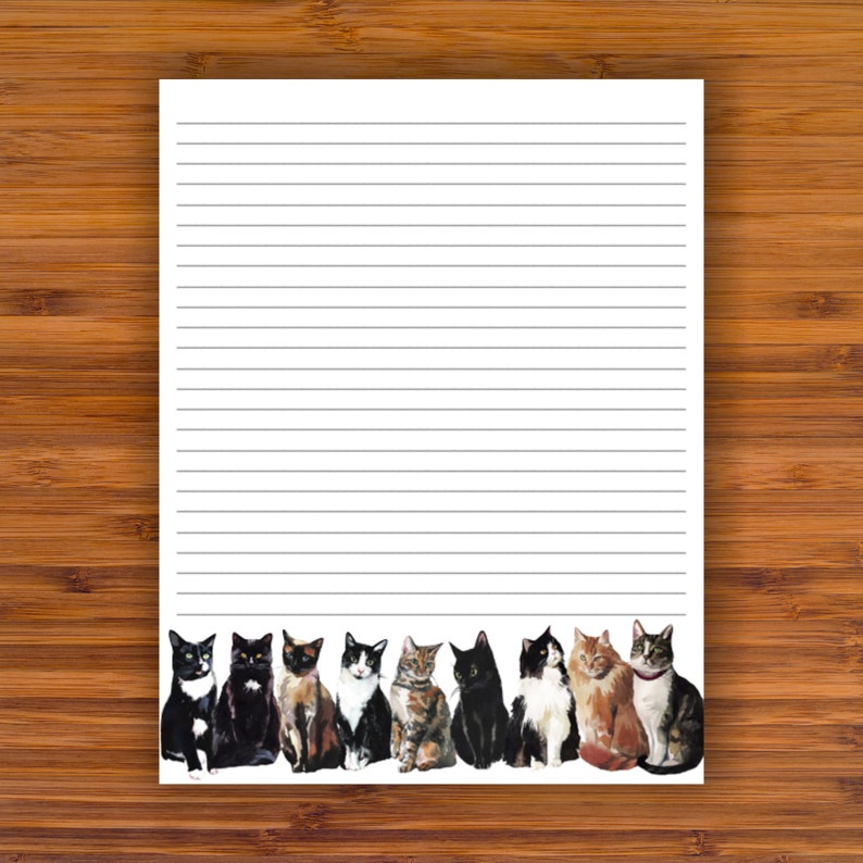 printable lined writing paper cute cats a4 85x11 etsy