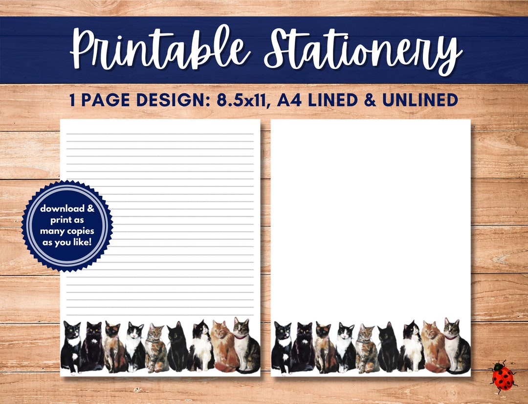 Printable Stationery Cute Cats 8.5x11 A4 Instant Download Journal Paper Digital Stationery