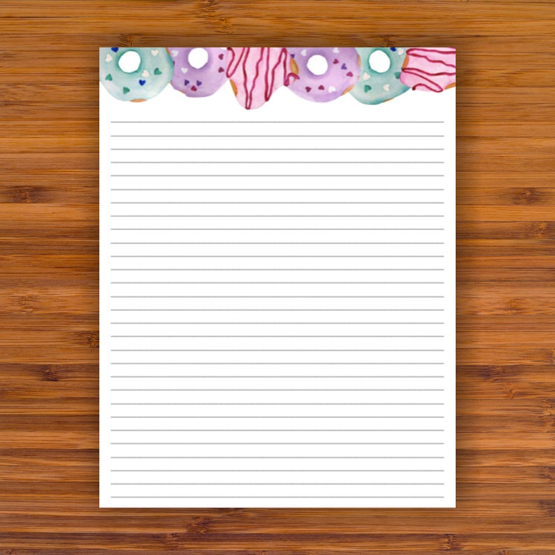 printable lined writing paper pastel donuts a4 85x11 etsy