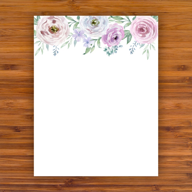 Printable Unlined Stationery: Pastel Watercolor Floral A4 | Etsy