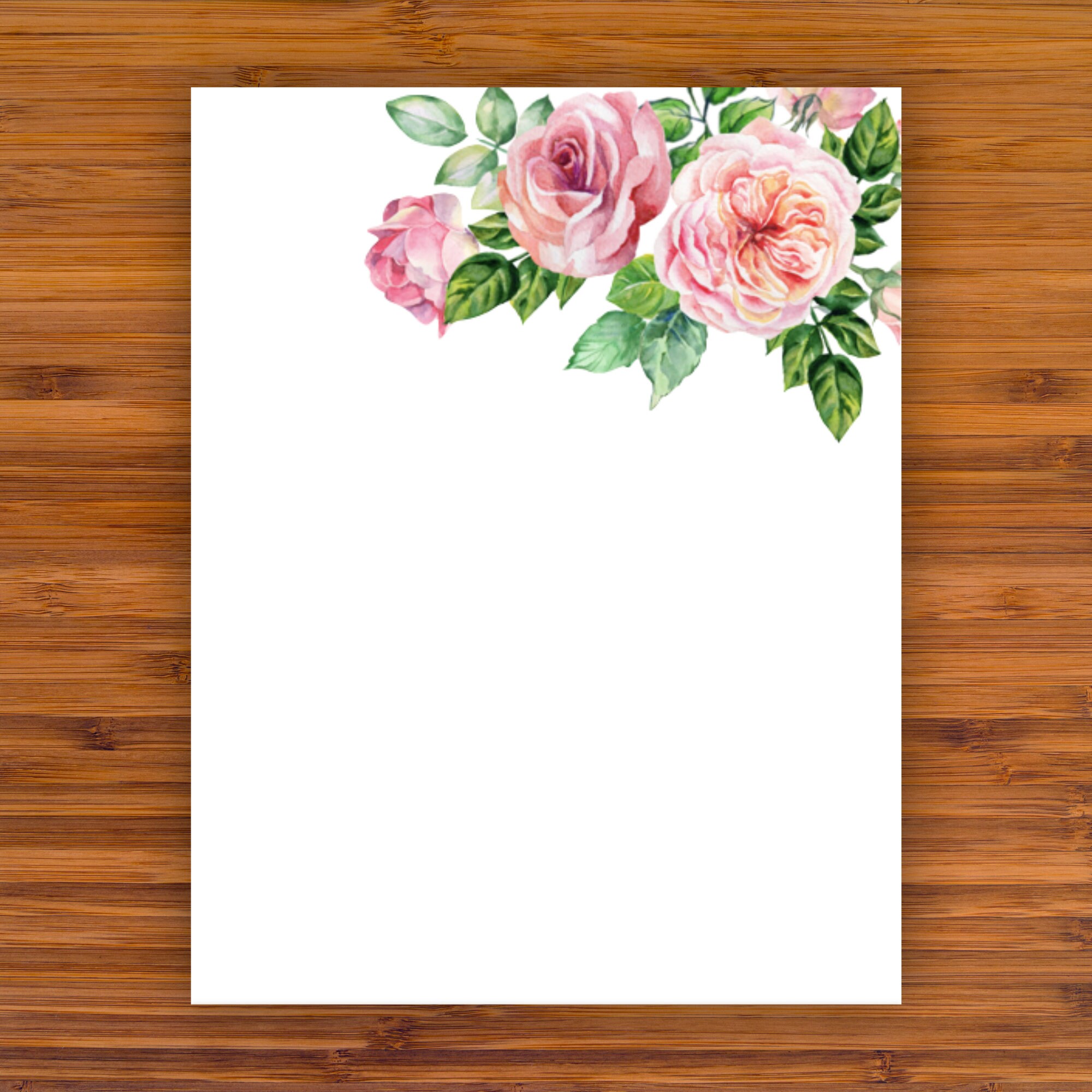 Printable Unlined Stationery Pink Roses A4 8.5x11 Etsy