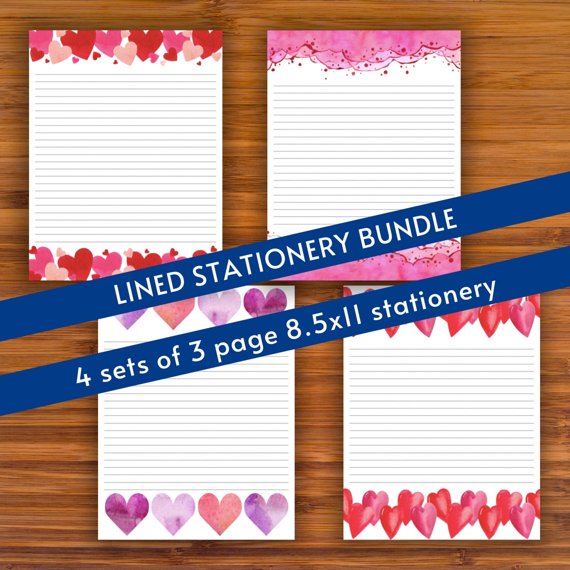 printable-lined-writing-paper-bundle-valentine-hearts-a4-etsy