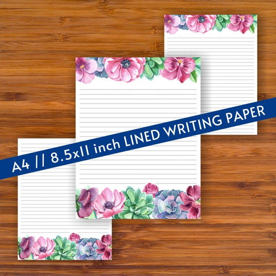 Printable Lined Writing Paper: Flowers & Succulents A4 | Etsy