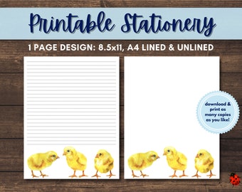 Carta da lettere Baby Chicks: carta da lettere a righe e bianca (download digitale)