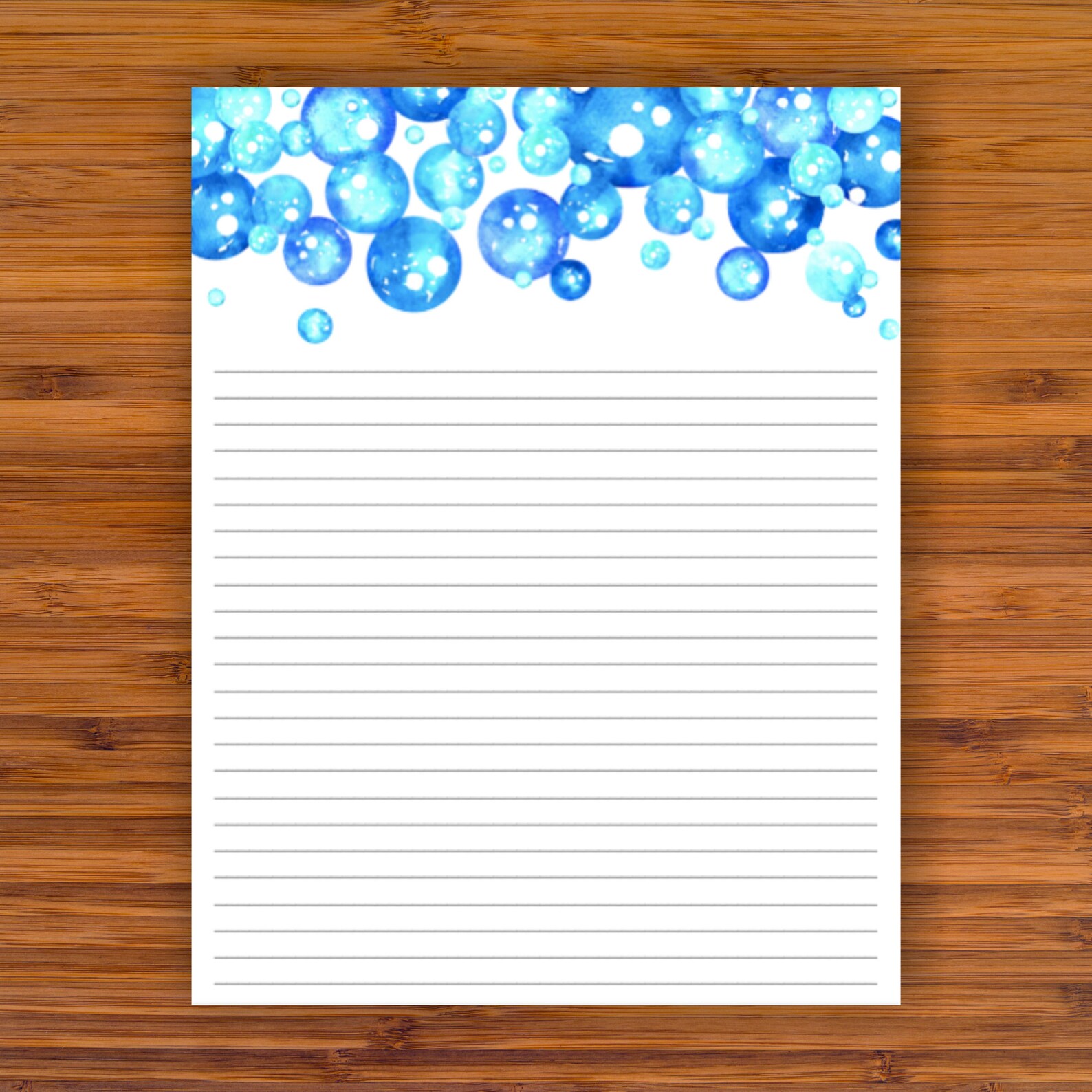 printable lined writing paper blue bubbles a4 85x11 etsy
