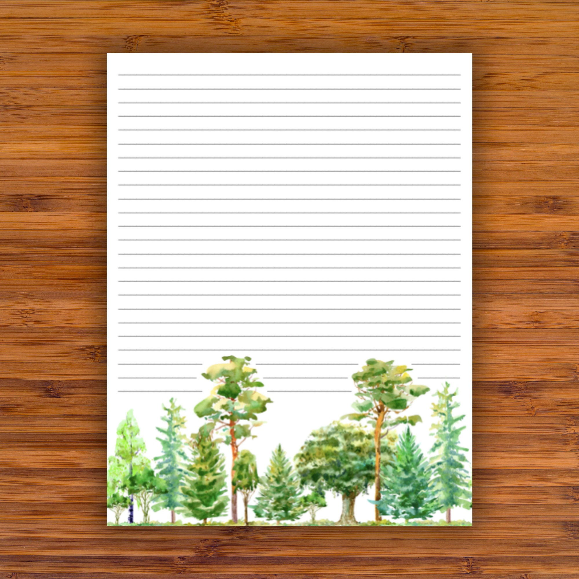 Printable Stationery: Watercolor Trees Landscape A4 8.5x11 | Etsy