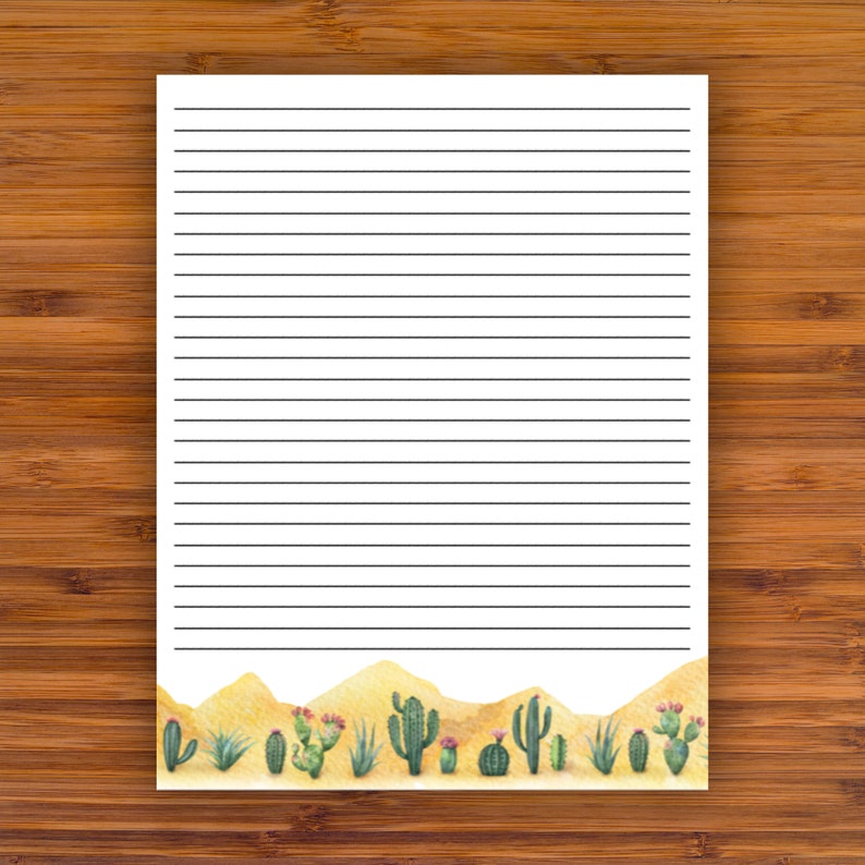 Printable Lined Writing Paper: Cacti in the Desert A4 | Etsy