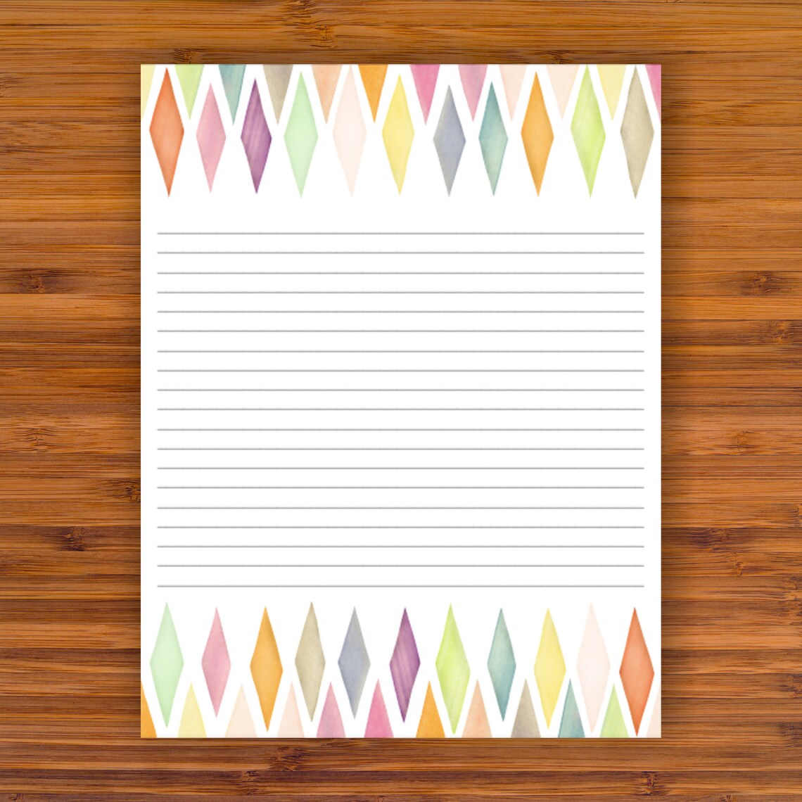 Printable Lined Writing Paper Pastel Watercolor Diamonds A4 Etsy
