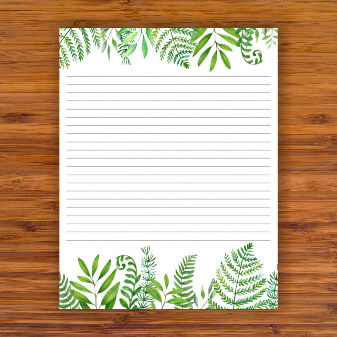 Printable Lined Writing Paper Whimsical Tropical Leaves A4 Etsy