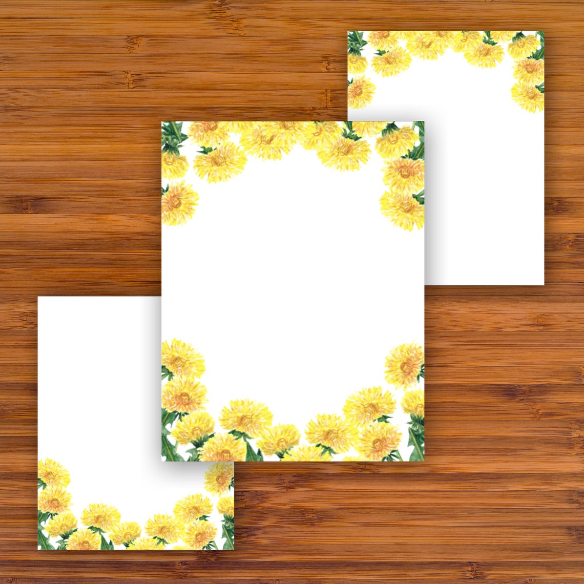 Printable Unlined Stationery Bundle Sunshine Yellow Flowers Etsy