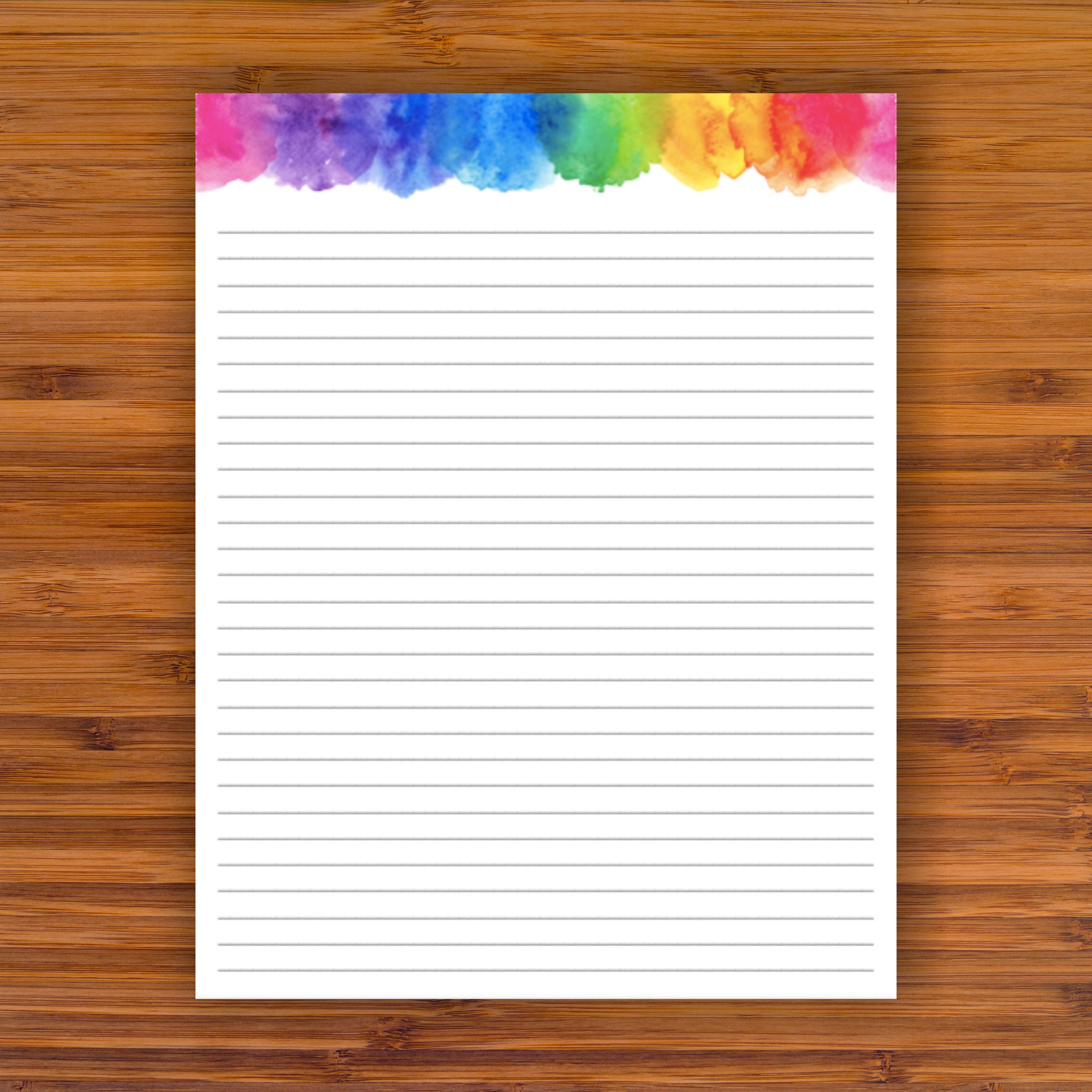 Printable Lined Writing Paper Watercolor Rainbow A4 Etsy