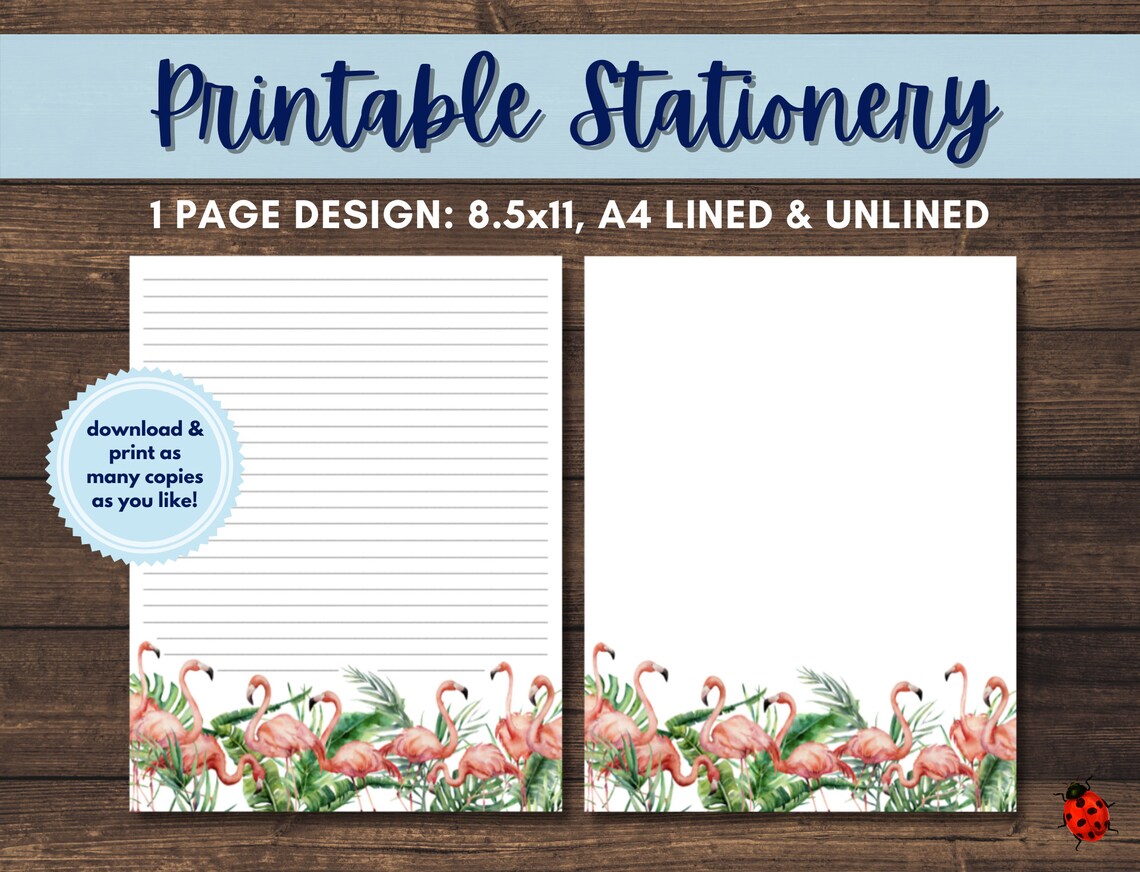 Printable Stationery: Pink Flamingos A4 8.5x11 Instant | Etsy
