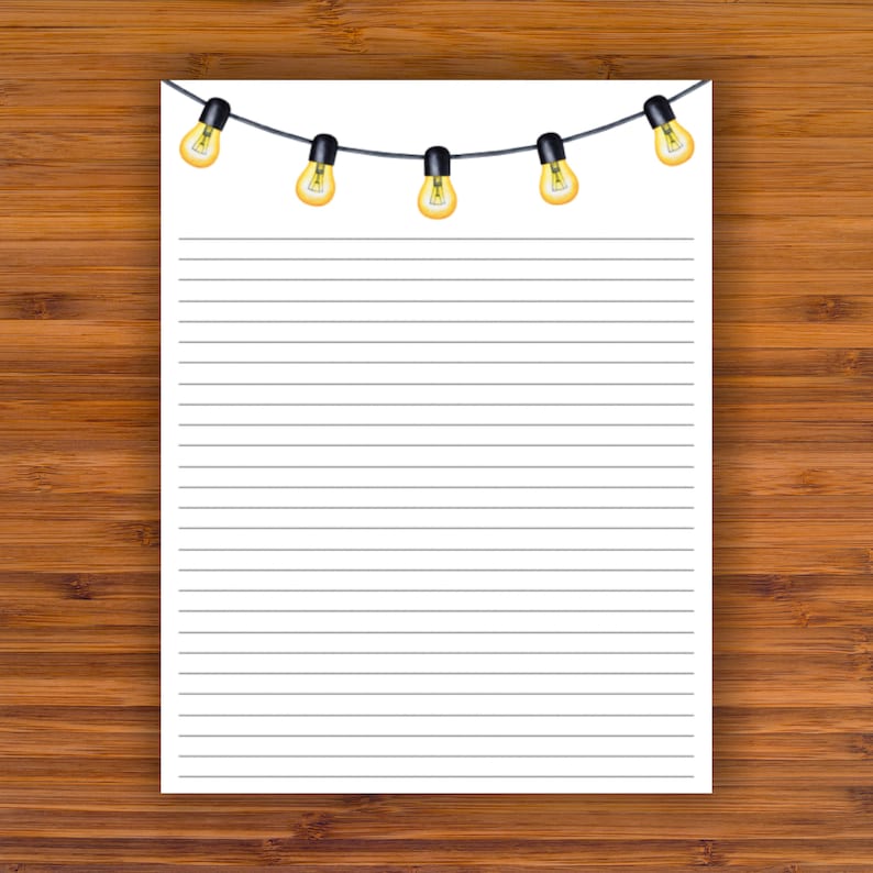 Printable Lined Writing Paper: Lightbulbs A4 8.5x11 | Etsy